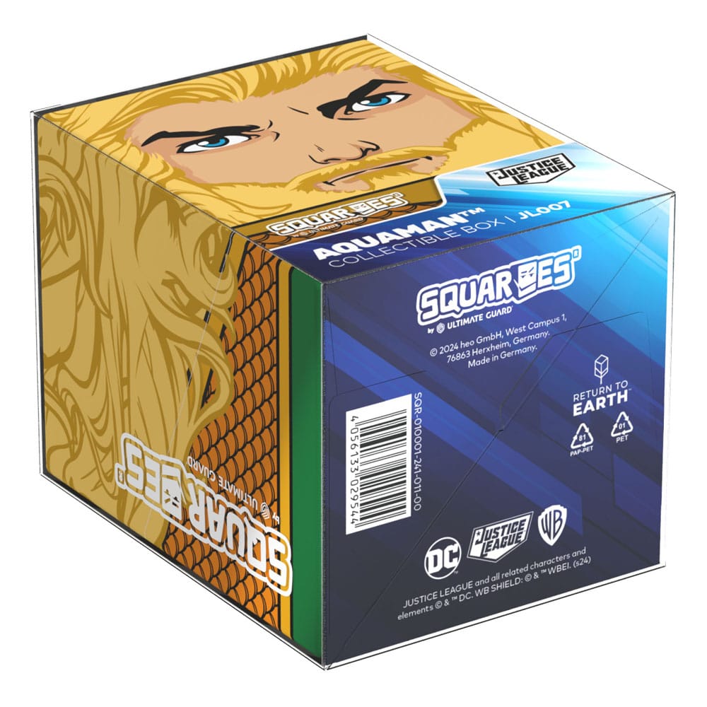 Die Unterseite der Aquaman™ Deck Box der Squaroe DC Justice League™ in der Produktverpackung