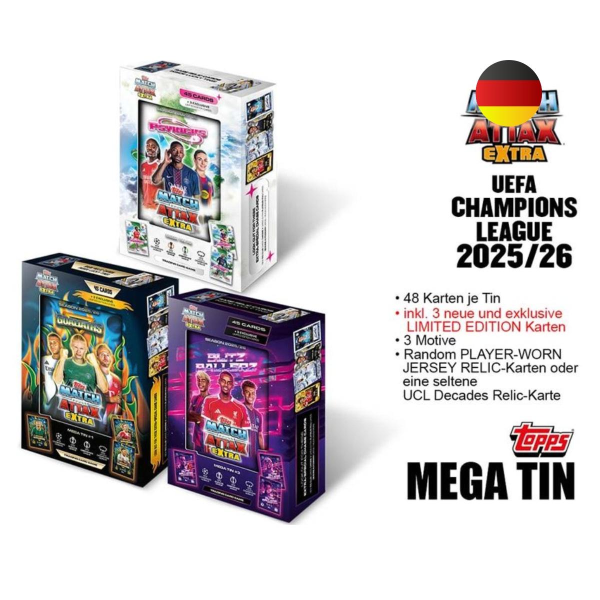 Topps Match Attax Extra 2025/26 UEFA Champions League – Mega Tin (Deutsche Ausgabe)