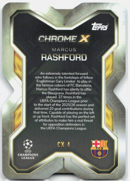 Topps Match Attax UEFA Club Competitions Extra #CX4 Marcus Rashford Chrome X (2025-26)