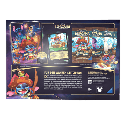 4 Booster, Promokarte und Sammelmappe als exklusiver Inhalt des Geschenk Set der Disney Lorcana TCG Erweiterung Azurblaues Meer 