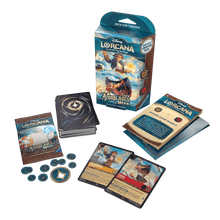 Der Inhalt des Disney Lorcana TCG Starterdeck Bernstein/Rubin der Erweiterung Azurblaues Meer