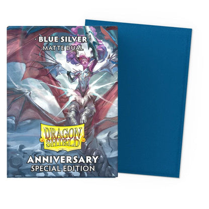 Dragon Shield – 100 Standard Size Matte Dual Sleeves Cobalt & Silver - Anniversary Special Edition