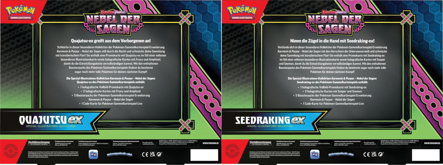 Rückseiten der Pokemon TCG: Nebel der Sagen - Seedraking ex und Quajutsu ex Kollektionen