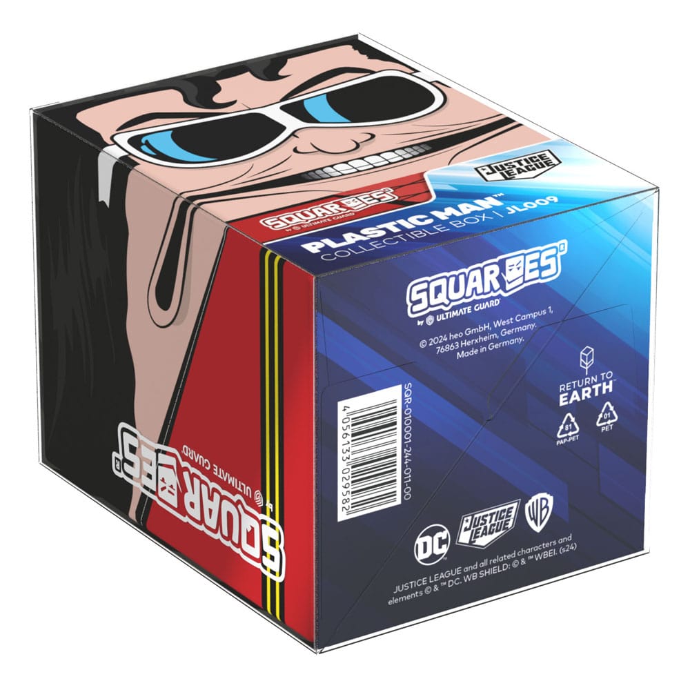 Die Unterseite der Plastic Man™ Deck Box der Squaroe DC Justice League™ in der Produktverpackung