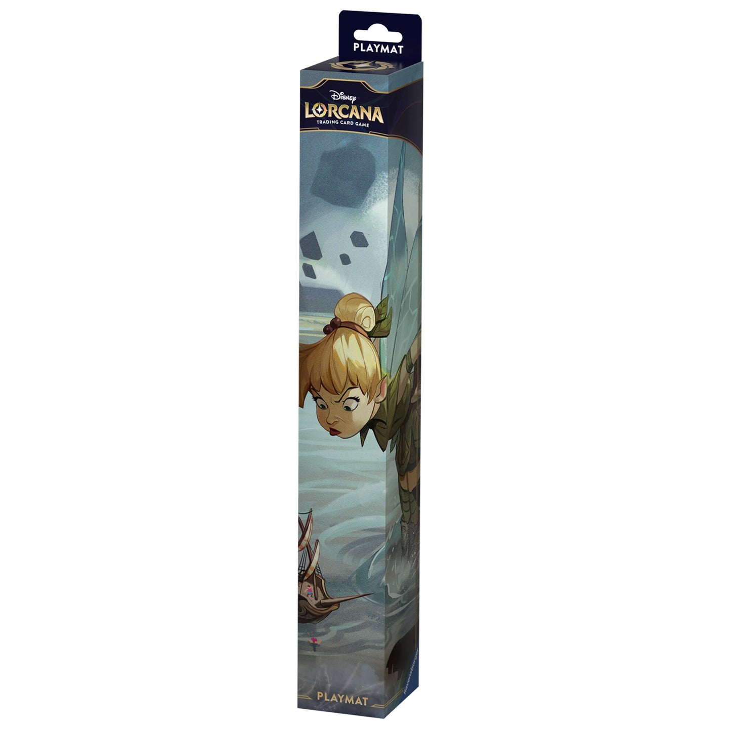 Die Spielmatte von Disney Lorcana mit Tinker Bell Artwork in der Produktverpackung