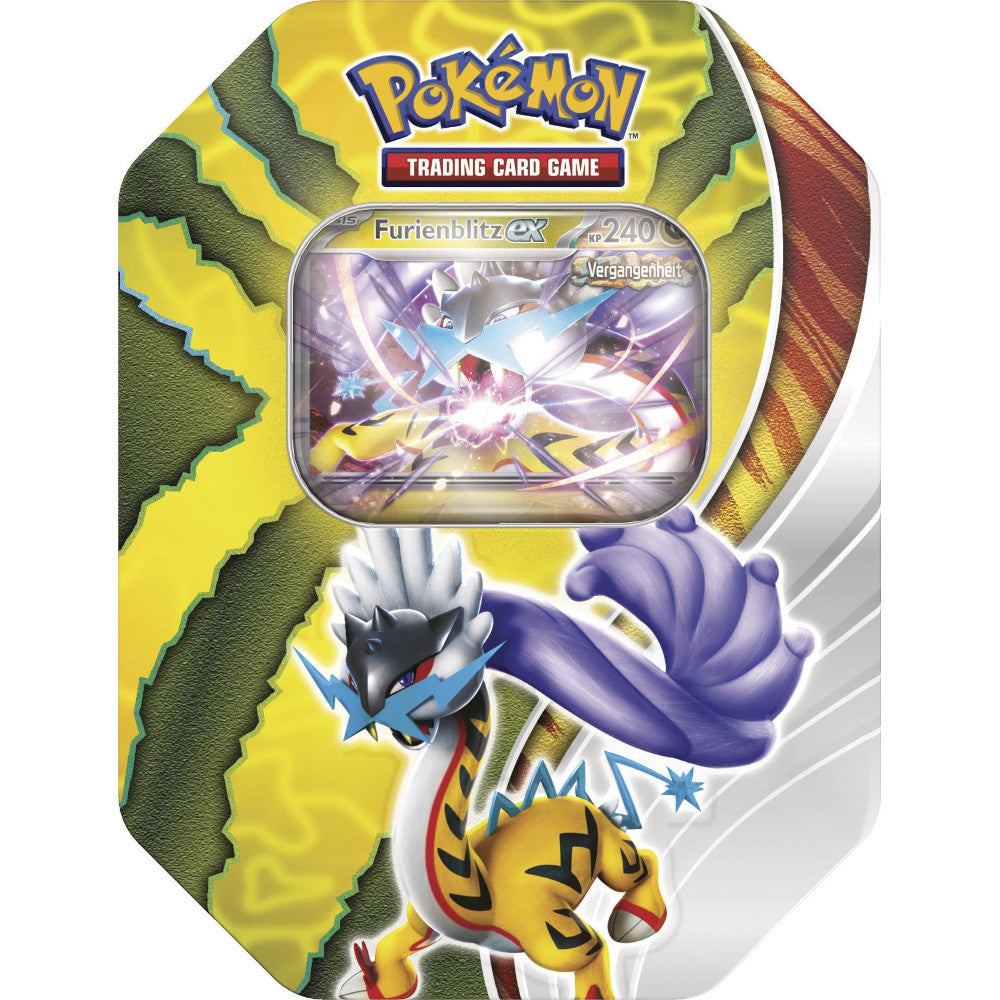 Die Pokémon TCG Paradox Destinies Tin mit der Promokarte Furienblitz ex