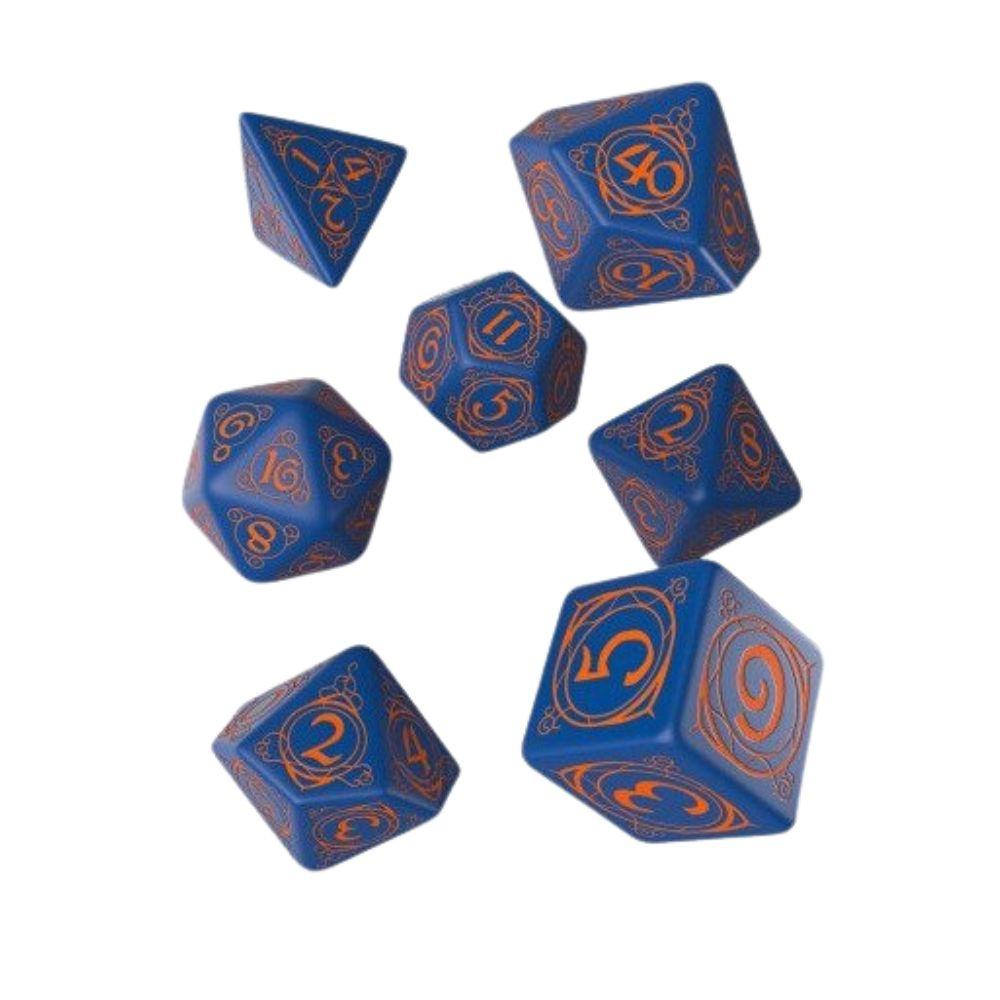 Q-Workshop – Wizard: Dark-Blue & Orange 7-teiliges Polyedrisches RPG Würfelset