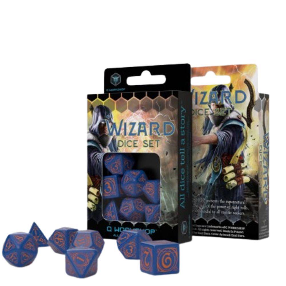 Q-Workshop – Wizard: Dark-Blue & Orange 7-teiliges Polyedrisches RPG Würfelset