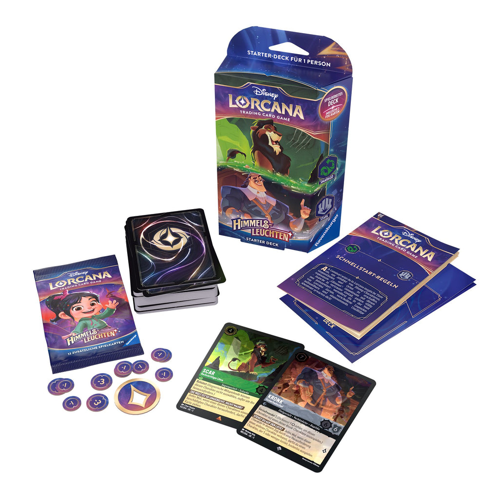 Der Inhalt des Disney Lorcana Starter Deck Smaragd Stahl