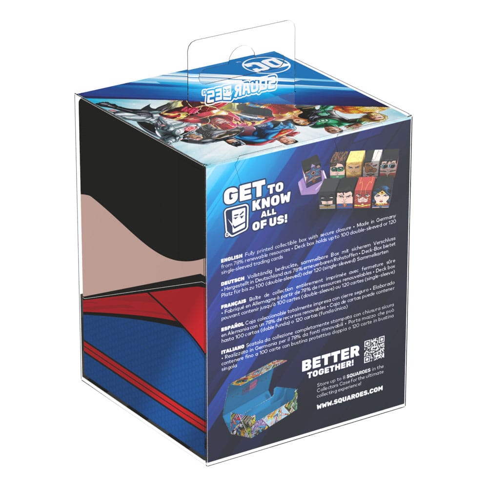 Die Superman™ Deck Box der Squaroe DC Justice League™ in der Produktverpackung mit der Produktbeschreibung