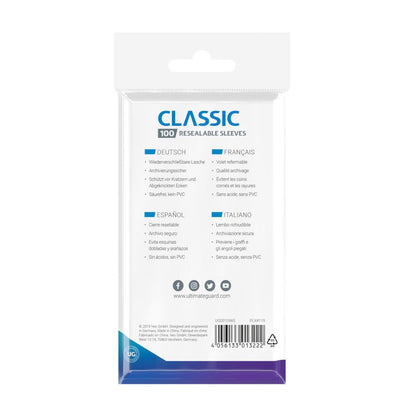 Ultimate Guard: 100 Classic Resealable Sleeves - Standard Size Transparent