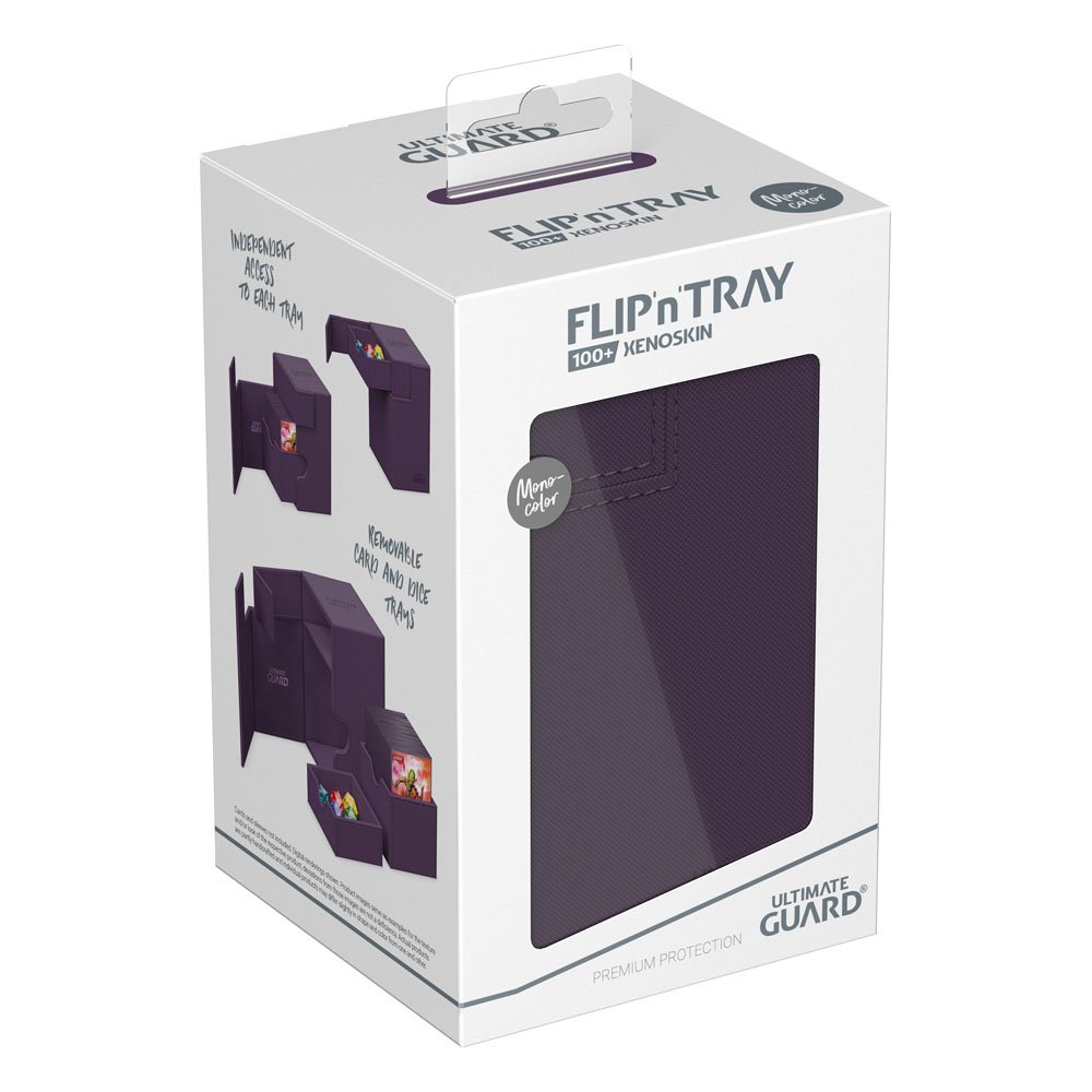 Magnetverschluss der Ultimate Guard Flip’n’Tray Deckbox in Violett für sicheren Transport von TCG Karten