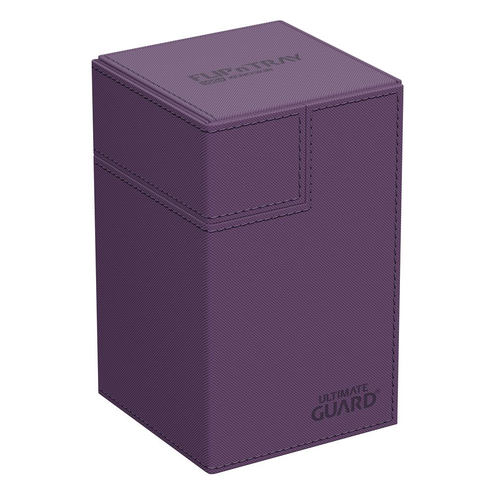 Sammelkarten sicher aufbewahrt in der violetten Ultimate Guard Flip’n’Tray 100+ Deckbox mit Xenoskin-Oberfläche