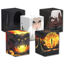 Ultimate Guard Squaroes Lord of the Rings Wave 2 deck boxes: Saruman, Balrog, Nazgûl, Lurtz, and Eye of Sauron character editions.