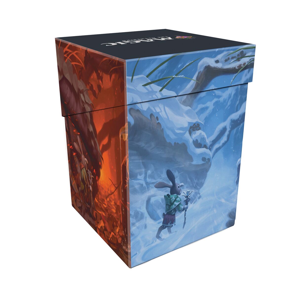 Die Rückseite der 100+ Deck Box von Ultra Pro im MTG Bloomburrow Season Lands Design "Mountain"