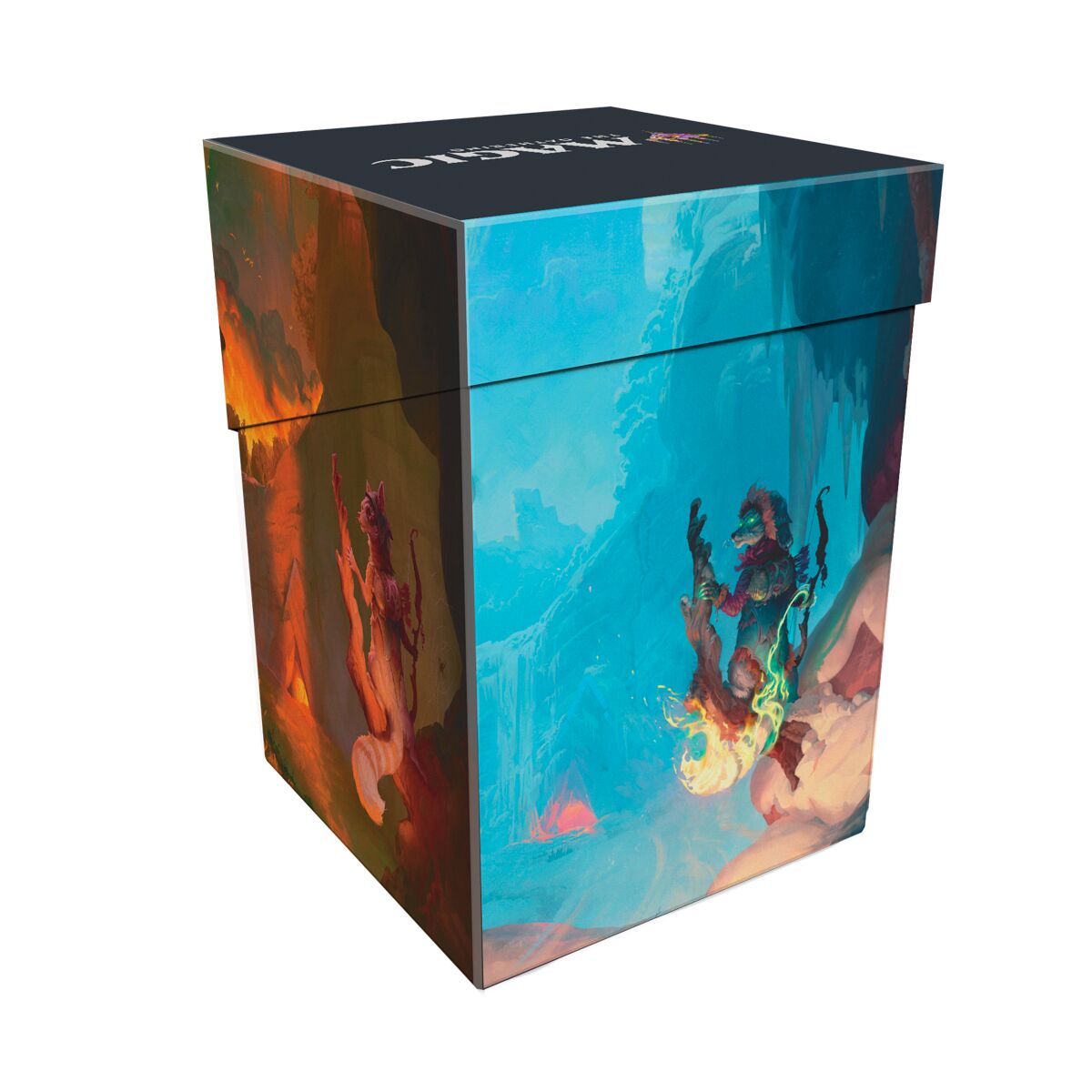 Die Rückseite der 100+ Deck Box von Ultra Pro im MTG Bloomburrow Season Lands Design "Mountain"