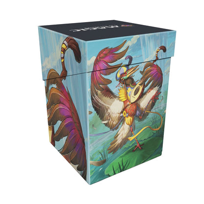 Die Rckseite der 100+ Deck Box von Ultra Pro im MTG Bloomburrow Design "Zinnia, Valley's Voice"