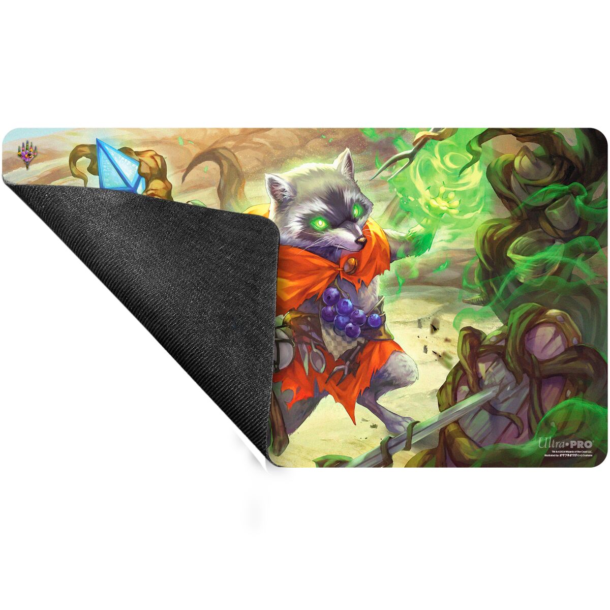 Die Play-Mat von Ultra Pro im MTG Bloomburrow Desing "Bello, Bard of the Brambles" mit der rutschfesten Unterseite