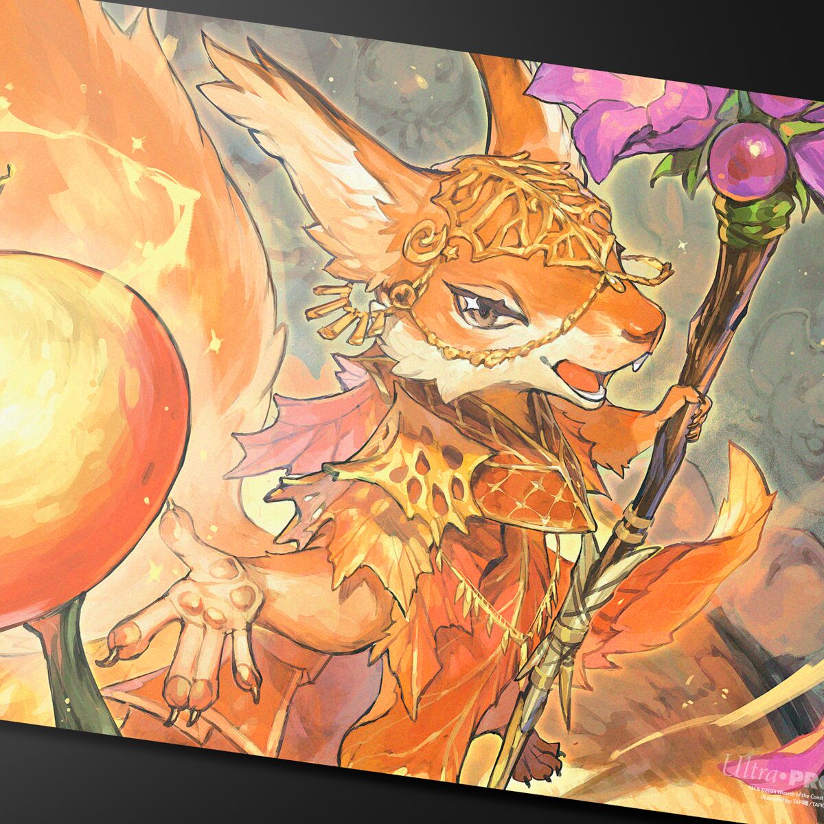 Das Artwork der Play-Mat von Ultra Pro im MTG Bloomburrow Desing "Hazel of the Rootbloom"