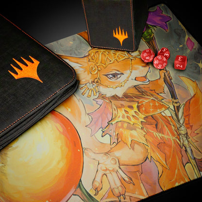 Die Play-Mat von Ultra Pro im MTG Bloomburrow Desing "Hazel of the Rootbloom" demonstriert