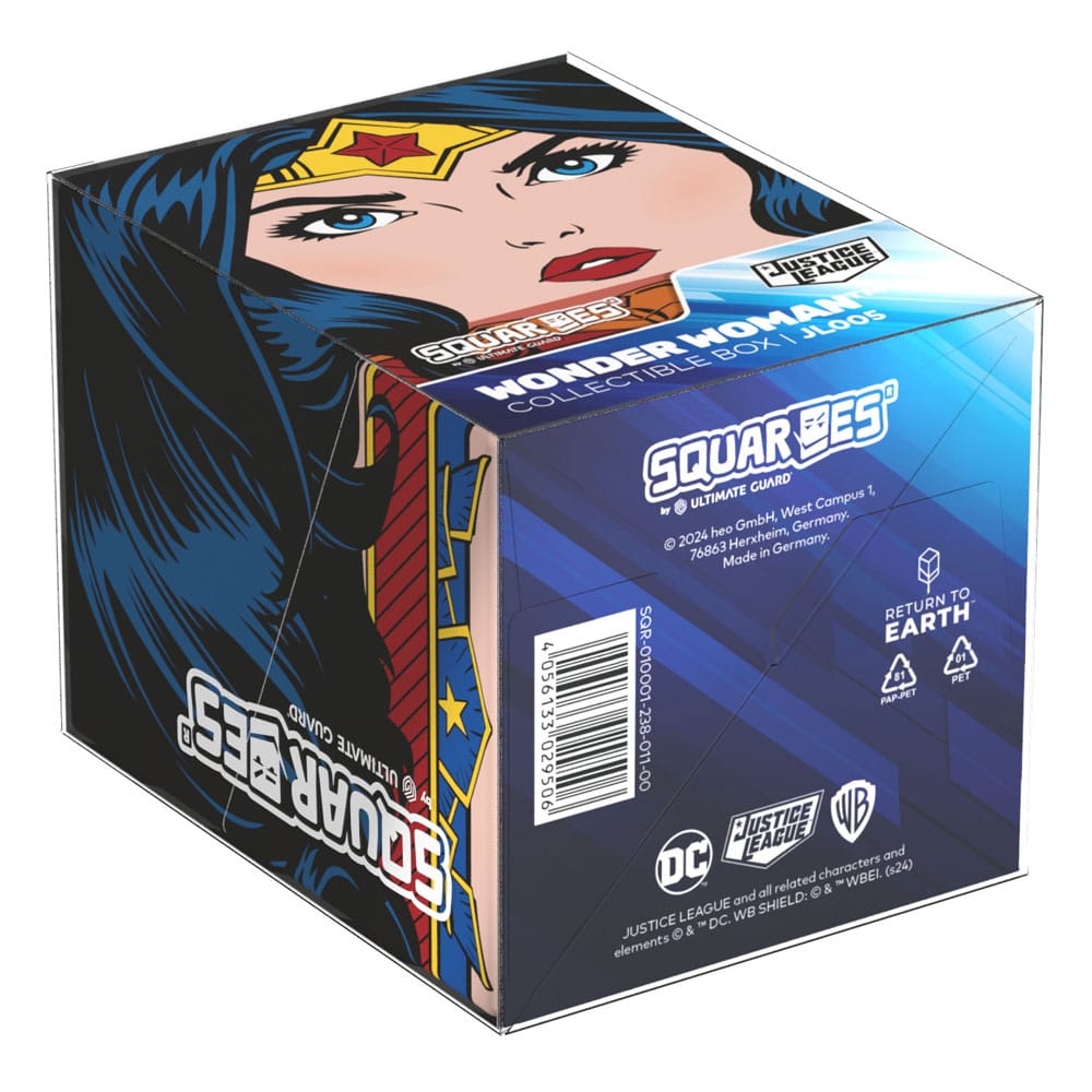 Die Unterseite der Wonder Woman™ Deck Box der Squaroe DC Justice League™ in der Produktverpackung